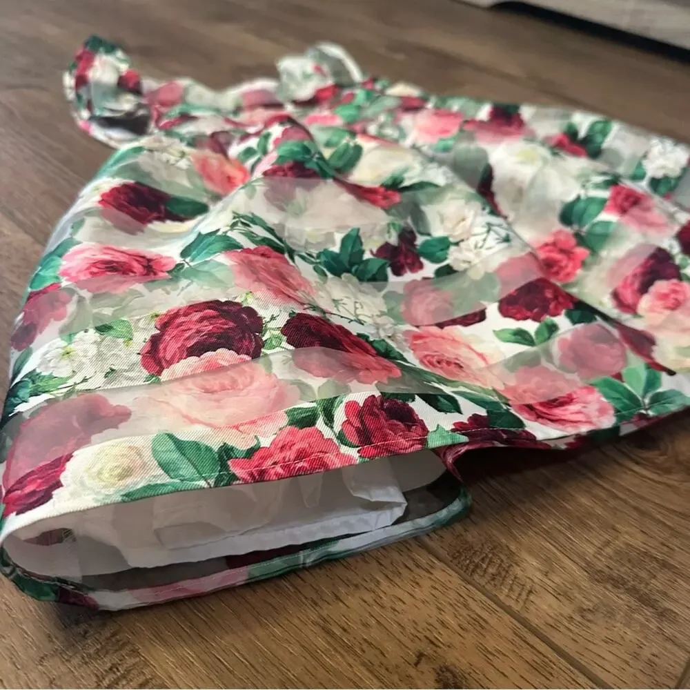 Pastourelle Pippa & Julie Floral Organza Dress w/ Bloomers, Flutter Sleeve, 24m
